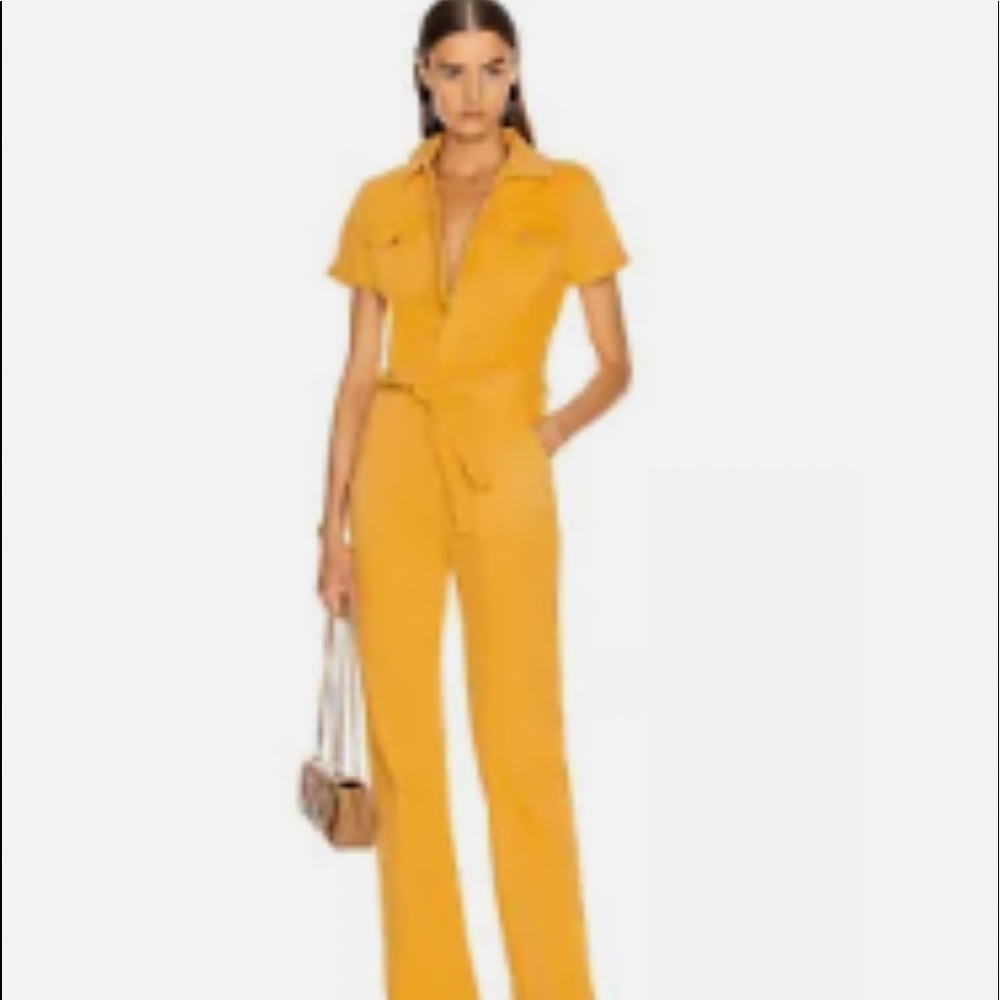 Frame Le Flare Denim Jumpsuit in Marigold (no belt)